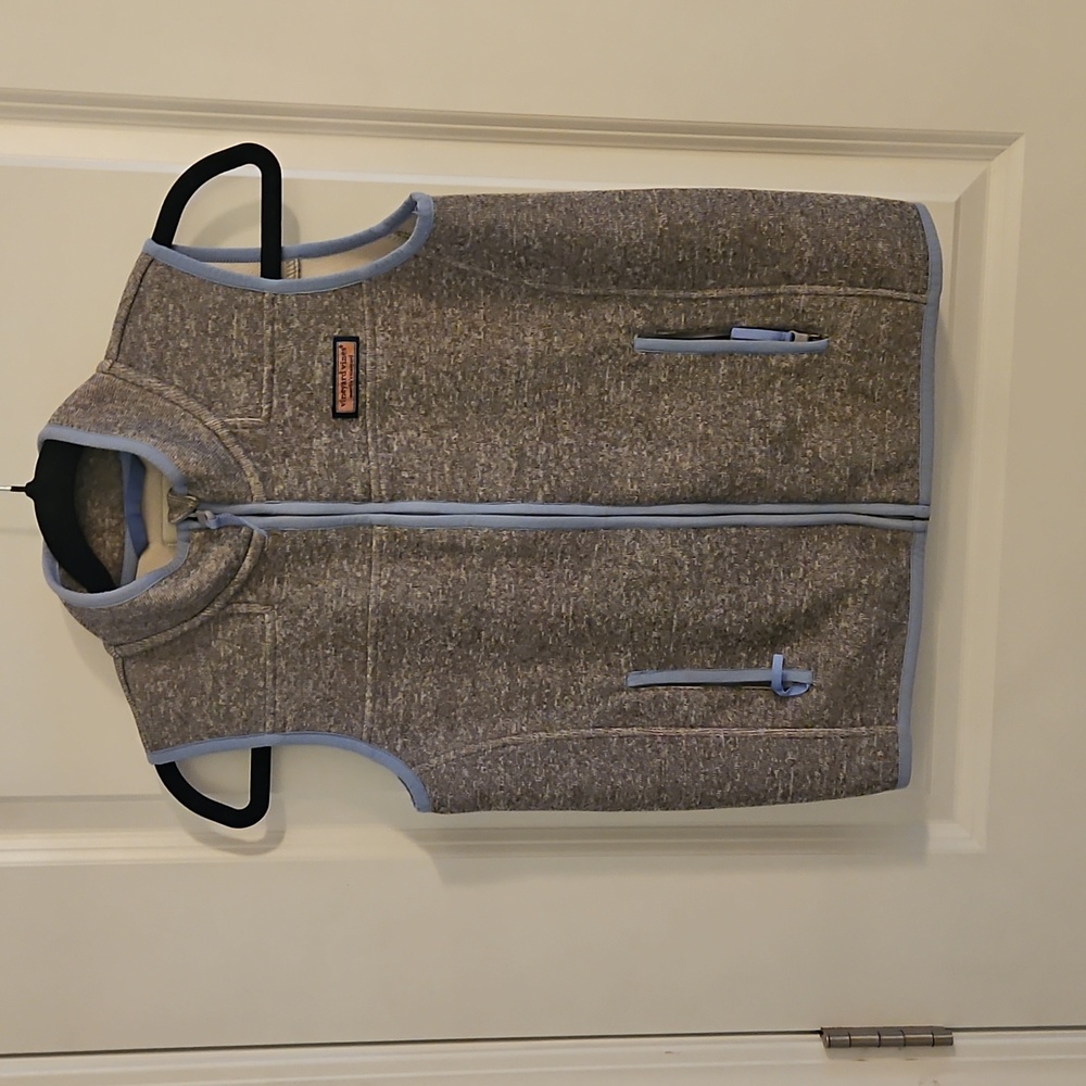 Vinyard Vines Gray Vest with Light Blue Trim